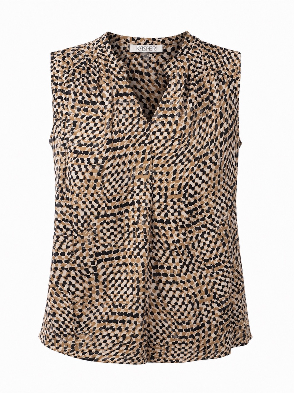 Kasper Petite Sleeveless Animal Print Blouse PS Split V-Neck Office Top NWT